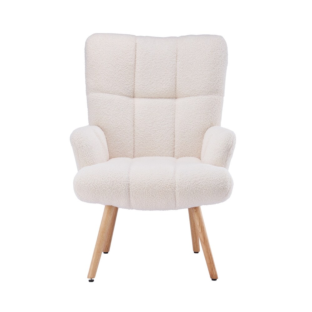 FERPIT Modern Accent Chair Upholstered Teddy Velvet Chair with Solid Wood Legs