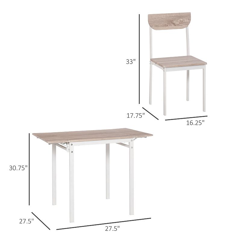 HOMCOM Modern 5 Piece Dining Table Set for 4 with Foldable Drop Leaf 4 Chairs and Metal Frame for Small Spaces White