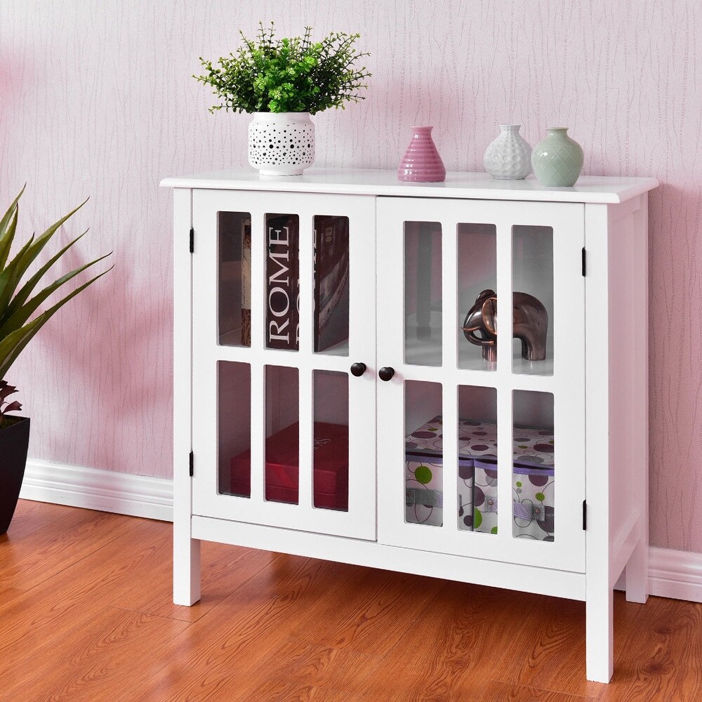 Glass Door Sideboard Console Storage Buffet Cabinet   32\