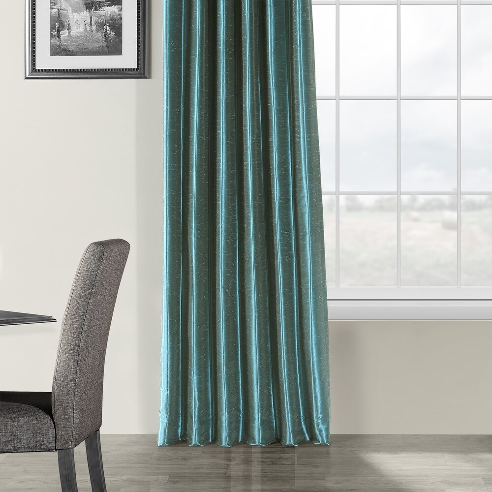 Exclusive Fabrics Peacock Blue Faux Textured Dupioni Silk Curtain Panel (1 Panel)