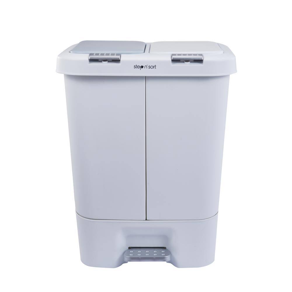 Step N' Sort 11 Gal. White Dual Plastic Trash and Recycling Bin with Slow Close Lid SNS402-W