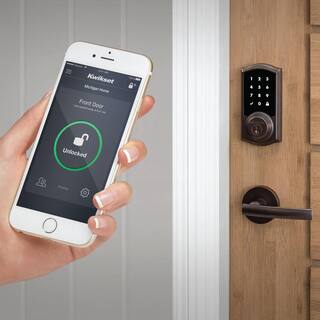 Kwikset Z-Wave SmartCode 916 Touchscreen Satin Nickel Single Cylinder Electronic Deadbolt with Avalon Handleset and Tustin Lever 916TRLHSET15