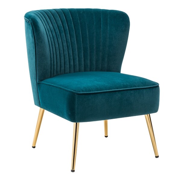 Monica Living Room Armless Accent Comfy Chair with Tufted Back and Metal Legs by HULALA HOME