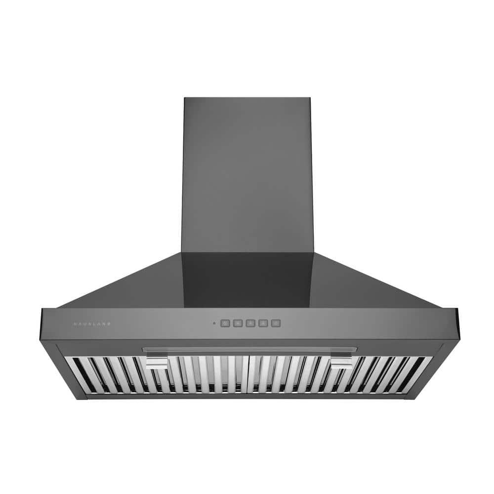 HAUSLANE 30 in Convertible Wall Mount Range Hood with Changeable LED Baffle Filters in Black Stainless Steel