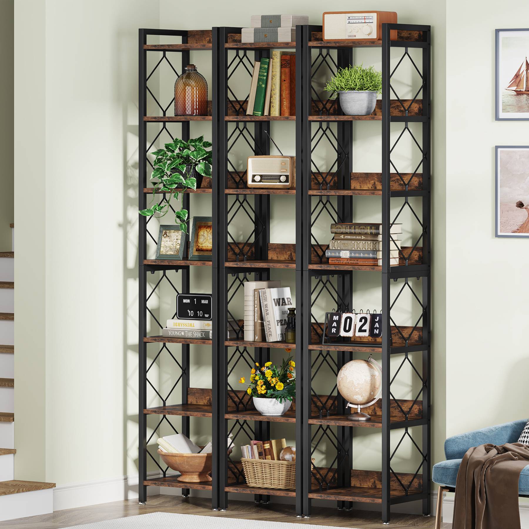 7-Tier Corner Shelf, 78.7 Narrow Bookshelf Corner Bookcase