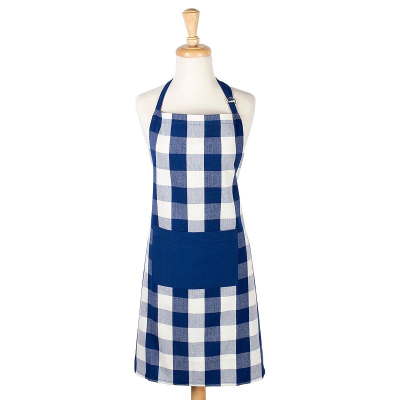 32” Navy Blue and White Buffalo Checked Adjustable Chef’s Apron with Pocket