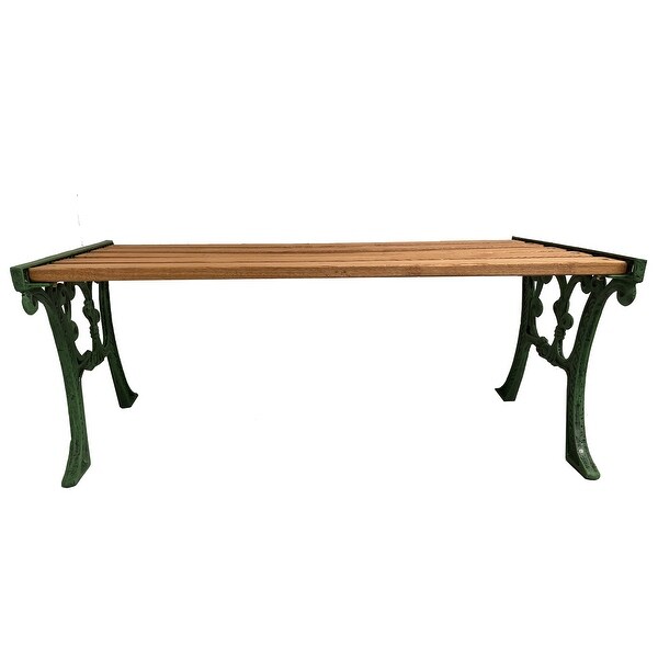 Cast Aluminum and Wood Antique Green Ornate Rectangular Coffee Table and End Table