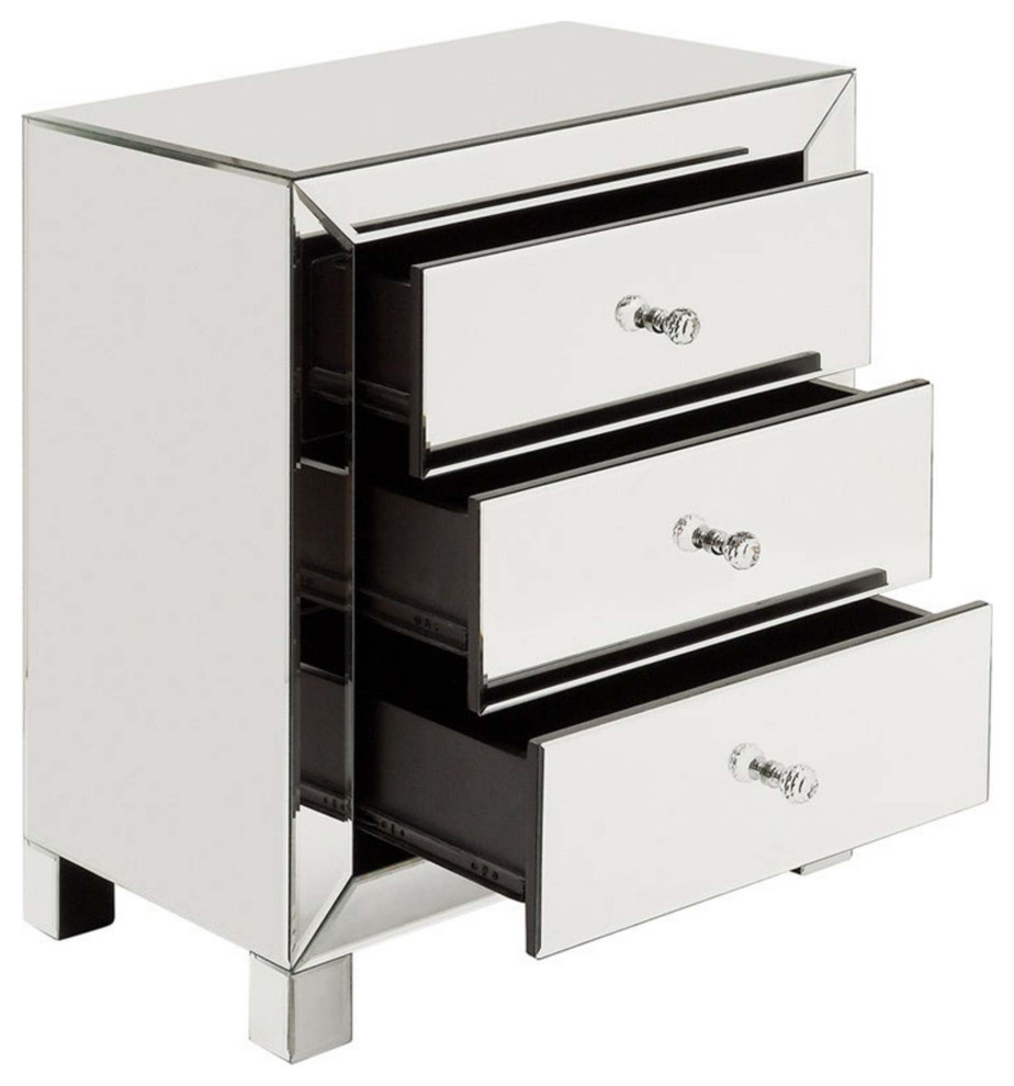 Contemporary Mirrored End Table  3 Spacious Drawers  ampFaux Crystal Knobs  Silver   Contemporary   Side Tables And End Tables   by Decor Love  Houzz