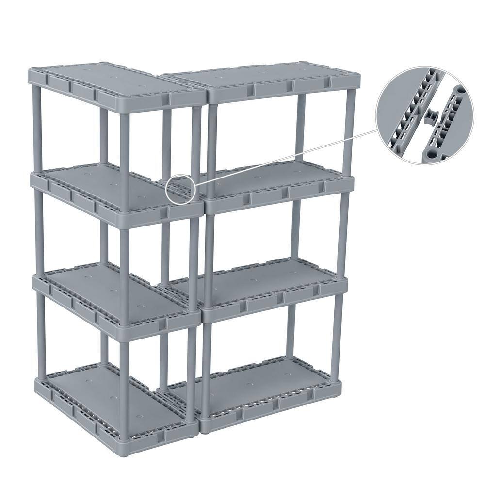 GRACIOUS LIVING Knect-A-Shelf Gray 4-Tier Resin 12 in. x 2 in. x 24 in. Light Duty Storage Shelving System (2-Pack) 2 x 91081-1C