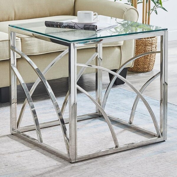 Silver glass side table，Glass End Table，Coffee Table Sofa Table