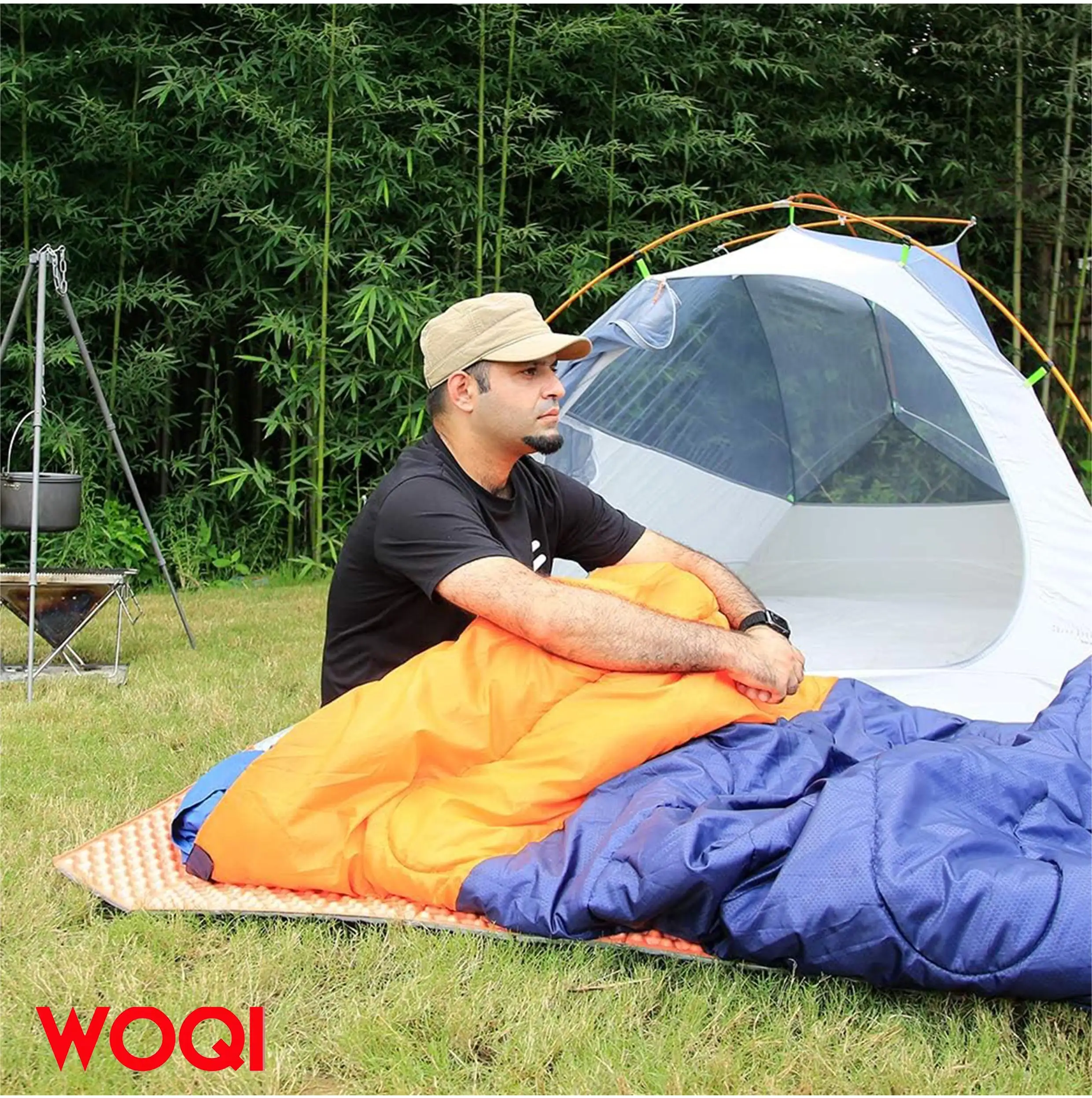 WOQI waterproof sleeping bag for two  suitable for camping  backpacking  or hiking  suitable for adults  teenagers  or families