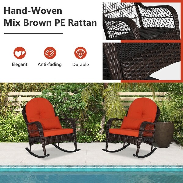 Costway Patio Wicker Rocking Chair W/Seat Back Cushions and Lumbar