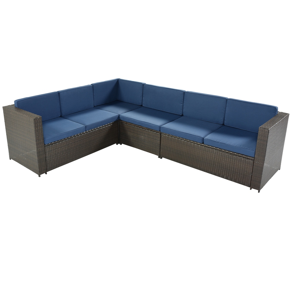 9 Piece Rattan Sectional Seating Group with Cushions and Ottoman