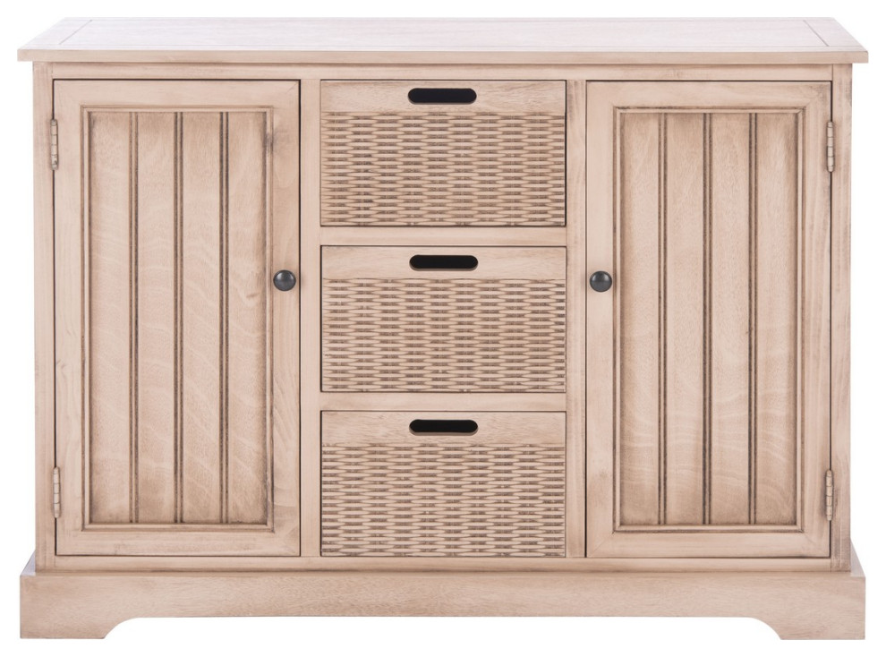 Gracyn 2 Door and 3 Removable Baskets Sand w/ Natural Baskets   Farmhouse   Console Tables   by Peachtree Fine Furniture  Houzz