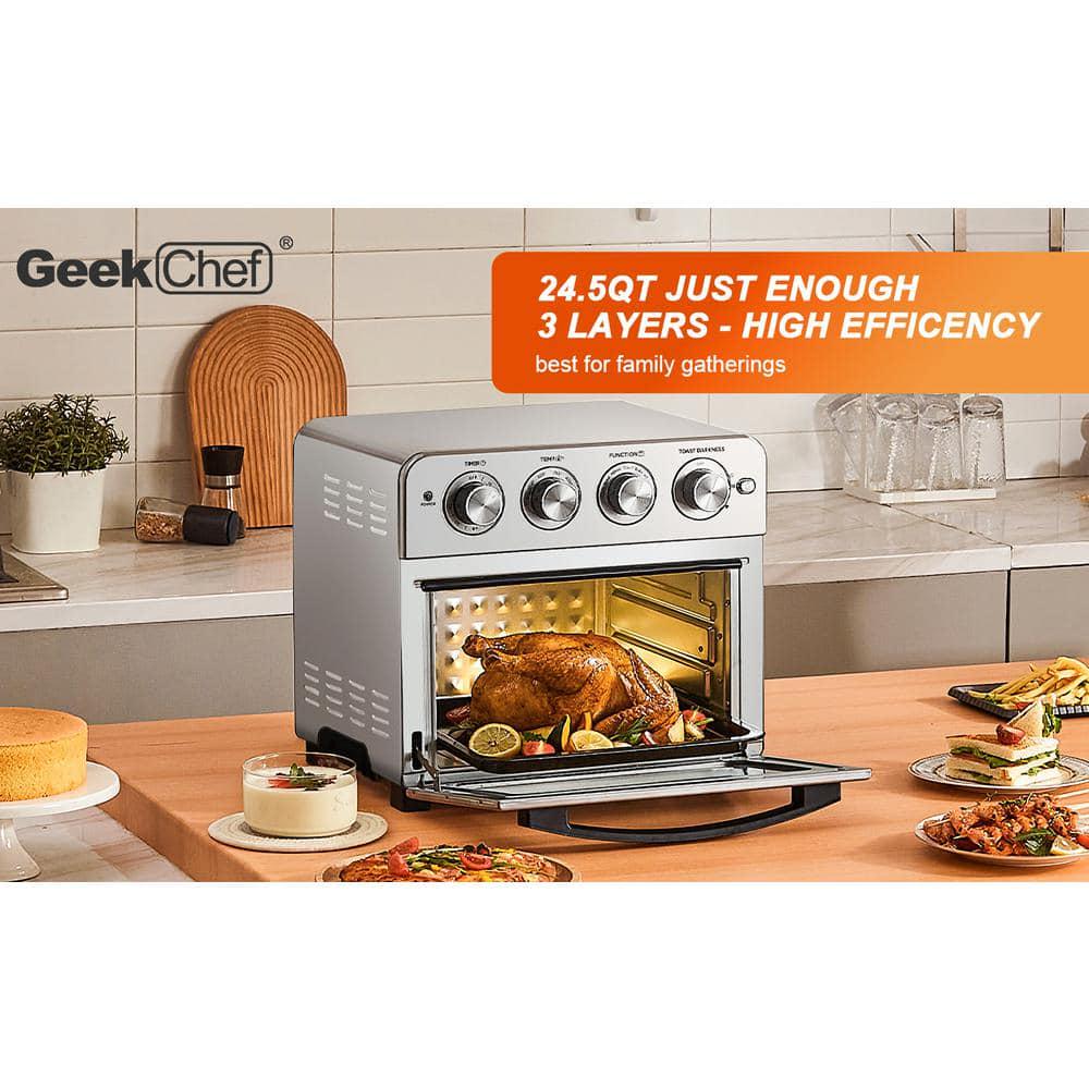 245 qt Silver Air Fryer Oven Countertop Toaster Oven Stainless Steel Geek Chef with 3Rack Levels and 16 Preset Modes