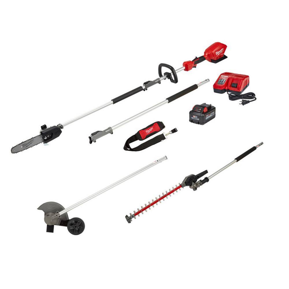 MW M18 FUEL 10 in. 18V Lithium-Ion Brushless Electric Cordless Pole Saw Kit with M18 Edger and Hedge Trimmer Attachments 2825-21PS-49-16-2718-49-16-2719