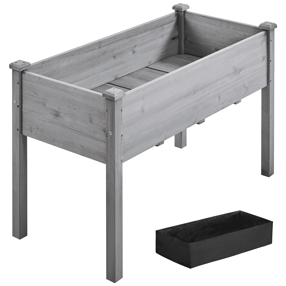 SmileMart Fir Wood Elevated Planter Raised Bed for Garden/House/Yard/Outdoor/Indoor, Gray