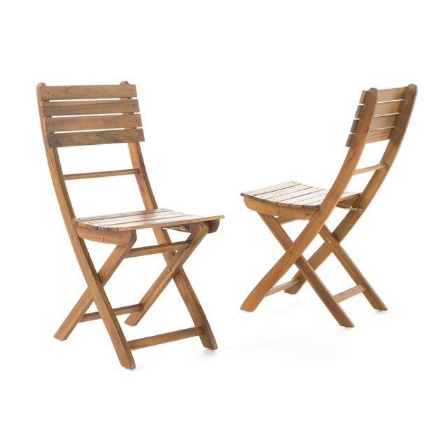 Positano Set Of 2 Acacia Wood Foldable Dining Chairs Natural Finish Christopher Knight Home