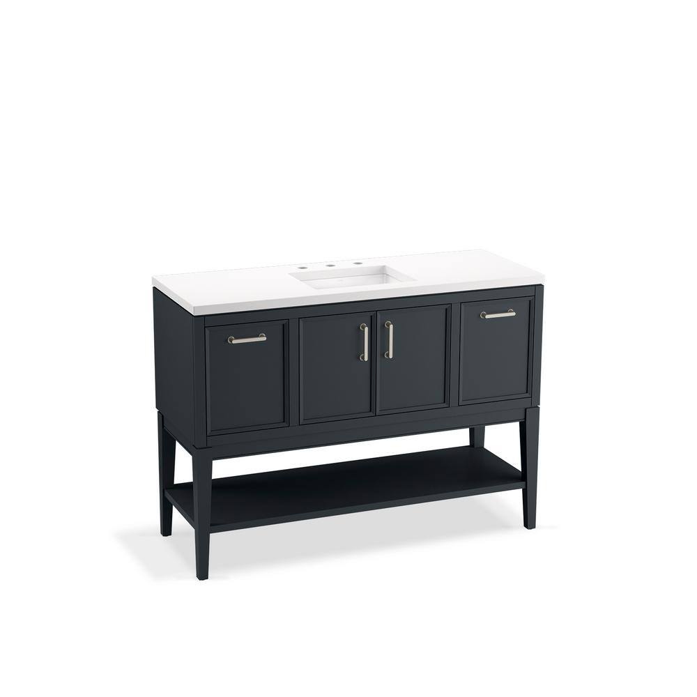 KOHLER Winnow 48.125 in W x 18.0625 in. D x 35.625 in. H Bathroom Vanity in Slate Grey with Quartz Top K-33580-ASB-1WX