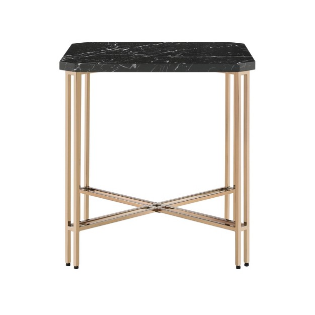 Daxton Faux Marble Square End Table Black gold Steve Silver Co