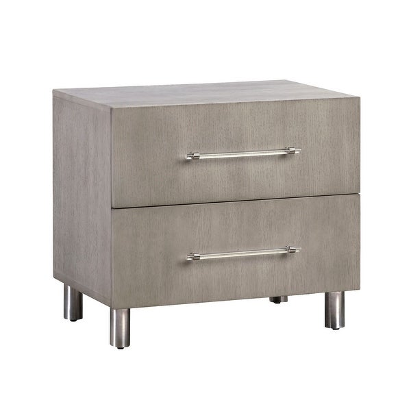 26 Inch Ann 2 Drawer Wood Nightstand with USB and Clear Handles， Gray - - 35628735