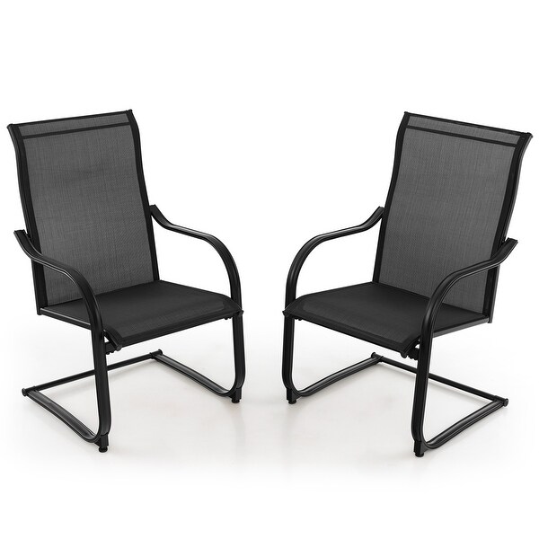 2PCS CSpring Motion Patio Dining Chairs All Weather Black/Grey