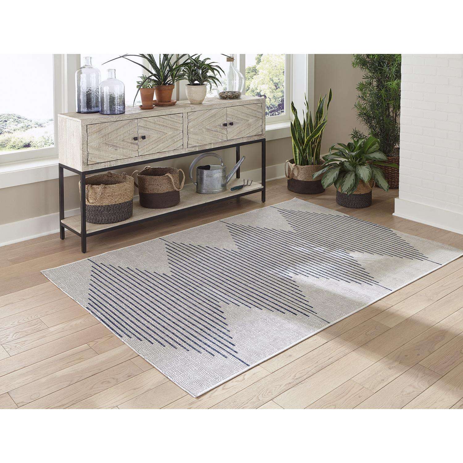 Ashley Alverno 122 in. L X 94 in. W Blue/White Geometric Indoor and Outdoor Polypropylene Rug