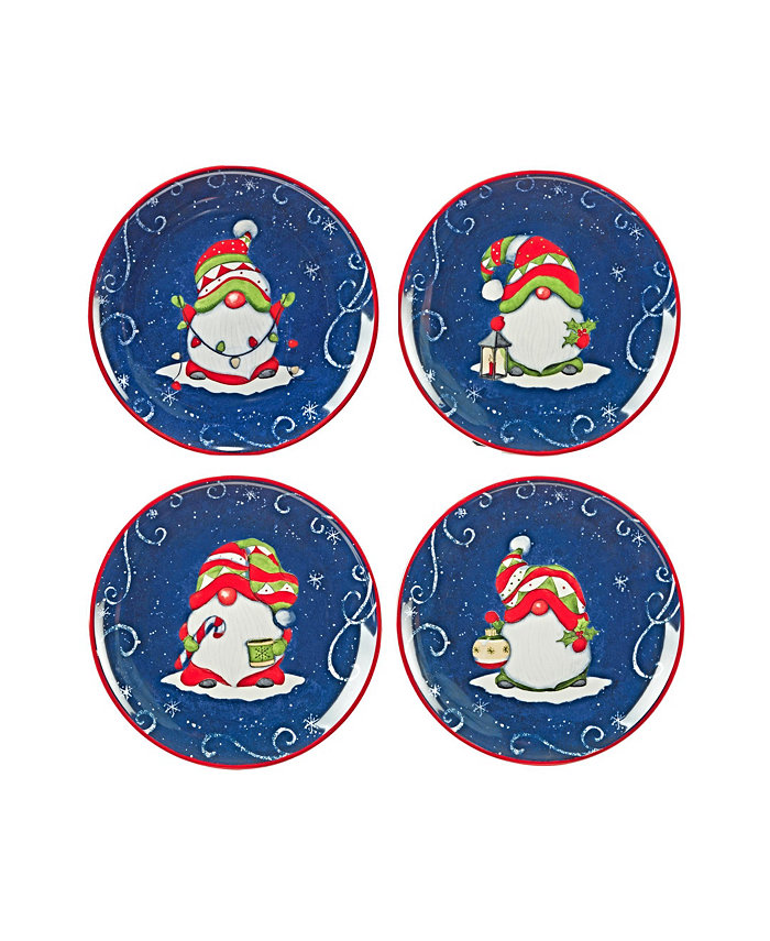 Certified International Holiday Magic Gnomes 4 Piece Dessert Plate Set