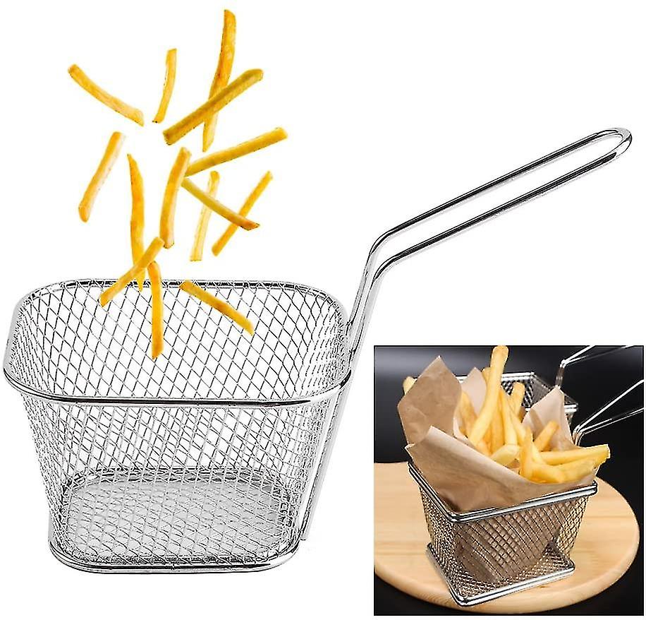 Mini Chip Serving Frying Baskets With Handle 8pcs Stainless Steel