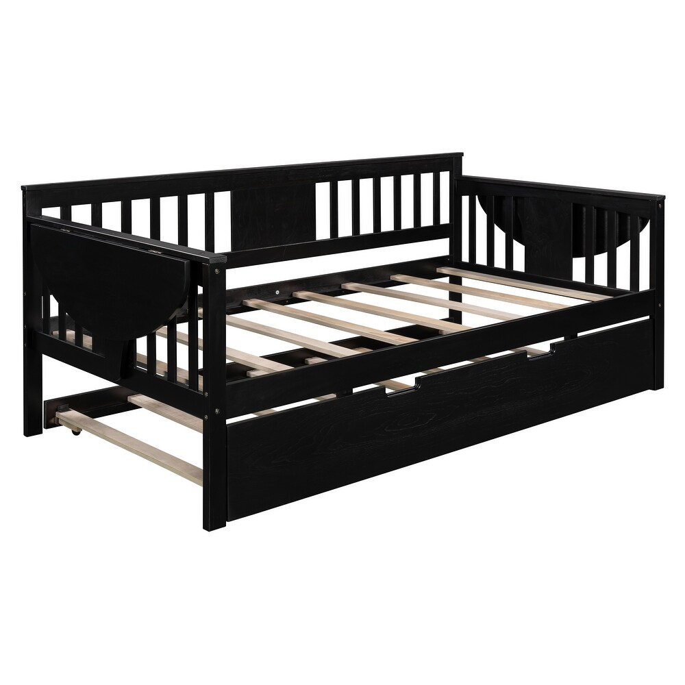 Espresso Pine Daybed with Trundle Bed  Small Side Tables