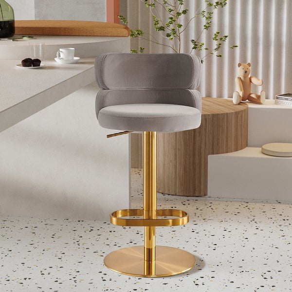 Upholstered Height-adjustable Rounded Mid-back Barstool