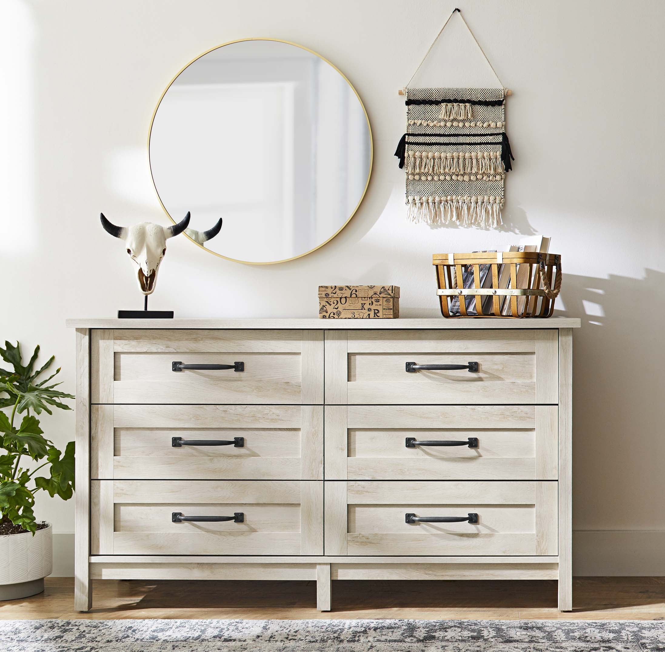 Better Homes & Gardens Modern Farmhouse 6 - Drawer Dresser, Rustic White Finish