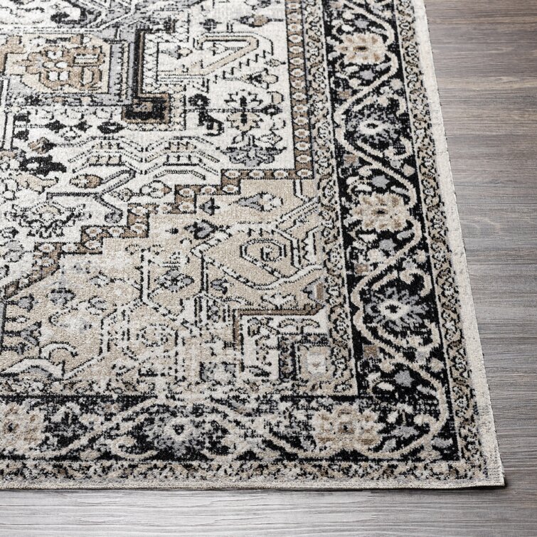 Gulnara Machine Washable Oriental Black/Taupe Area Rug