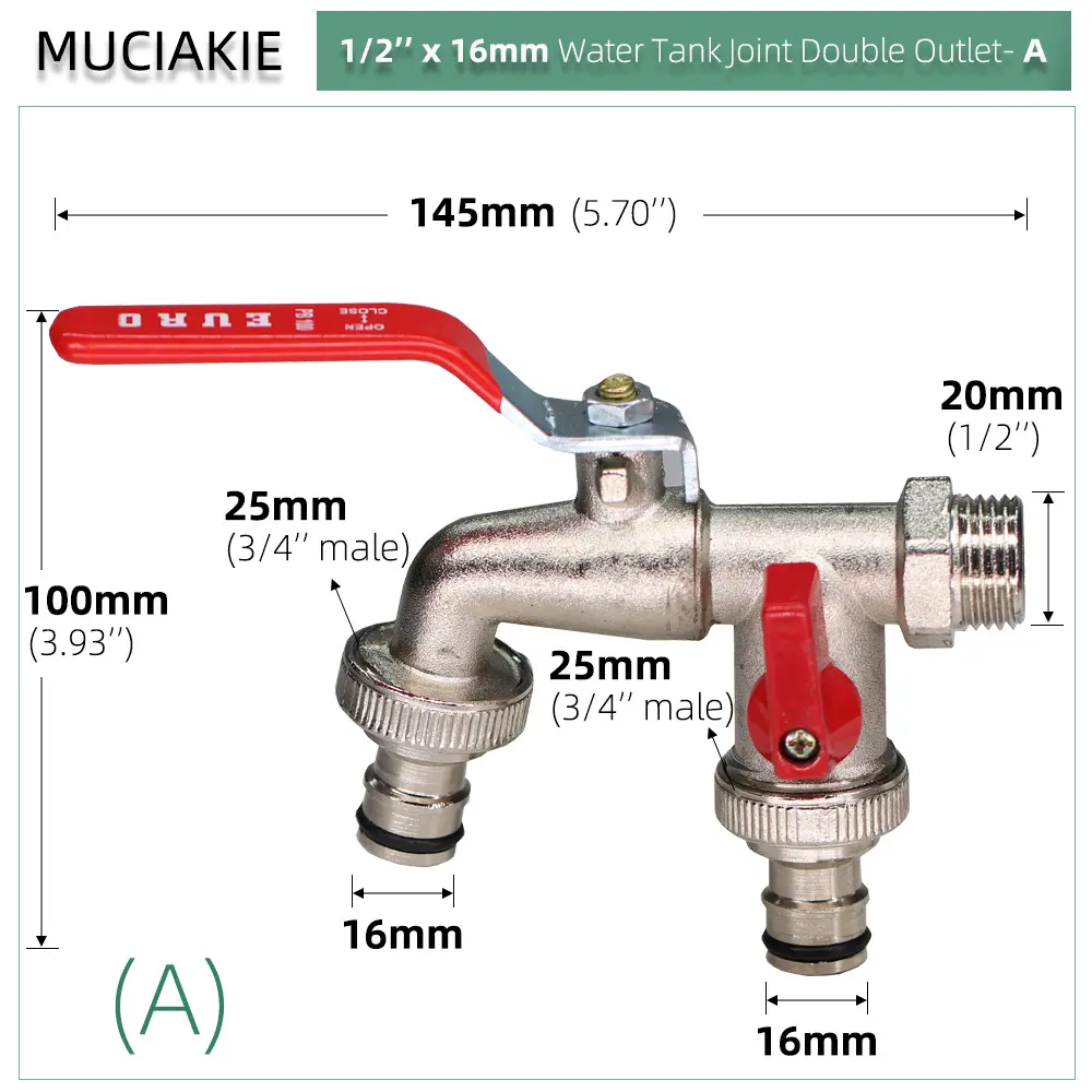 Garden Brass Faucet  Outside Garden Tap Easy Turn On/Off Lever Handle Outdoor Water Supply Faucet