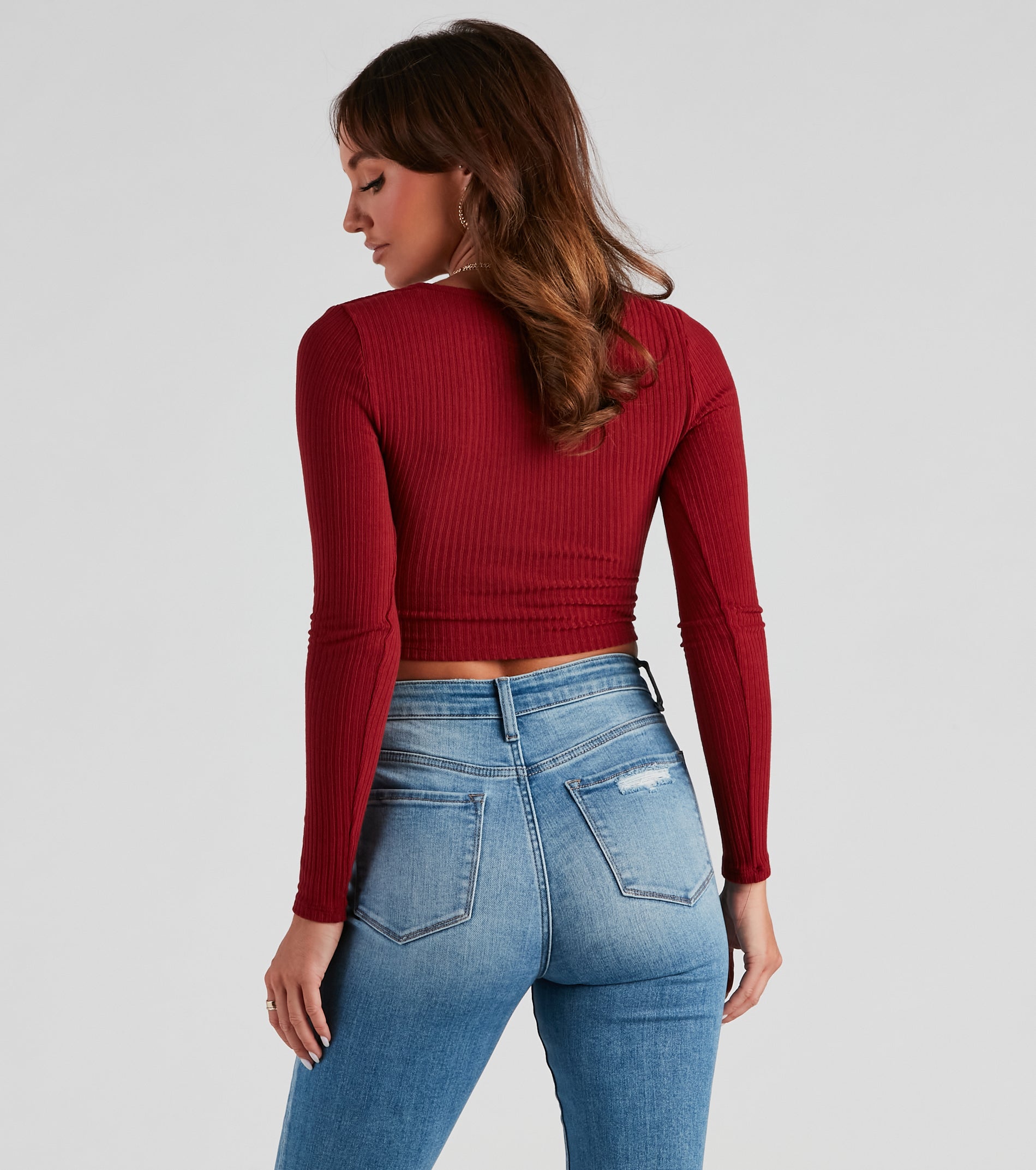 Trendy Twist-Front Ribbed Knit Crop Top