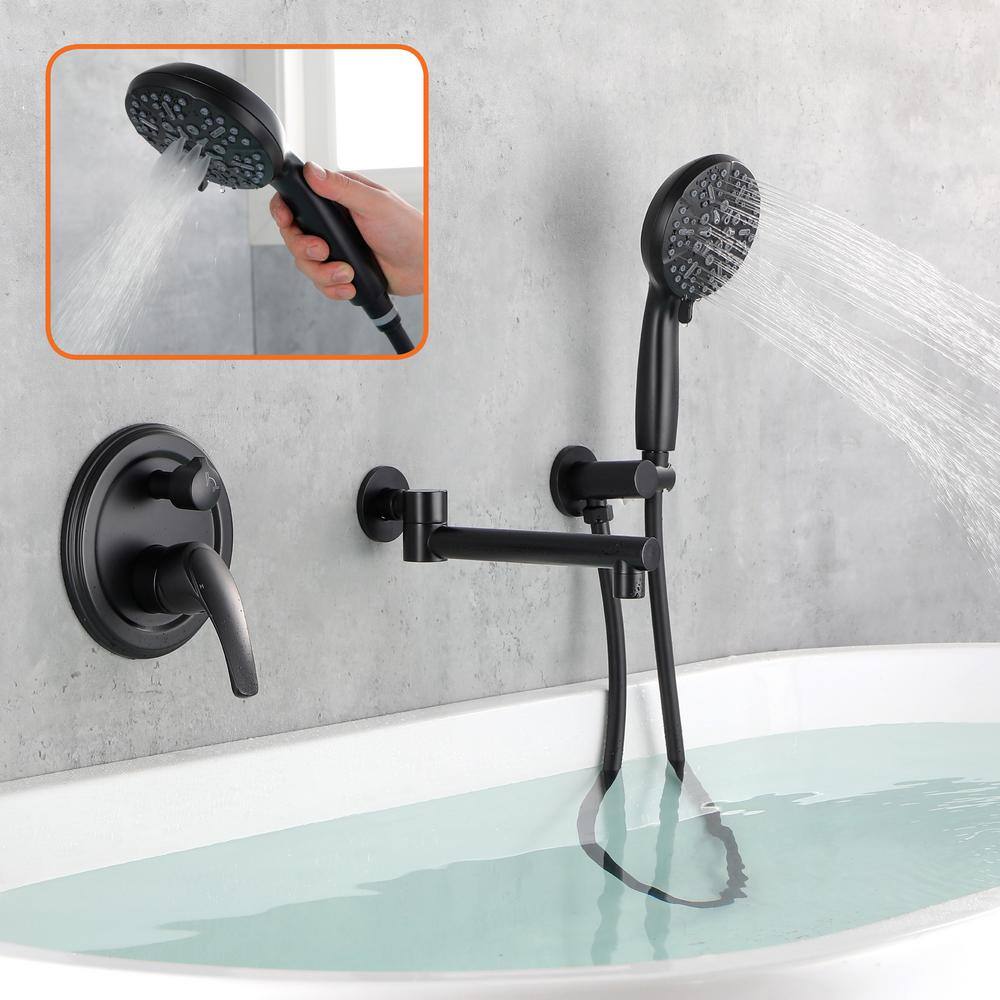 Aurora Decor Ami Single-Handle Wall Mount Roman Tub Faucet with 180 Swivel spout and 7-function handheld shower in Matte Black SMDHD2A88031B