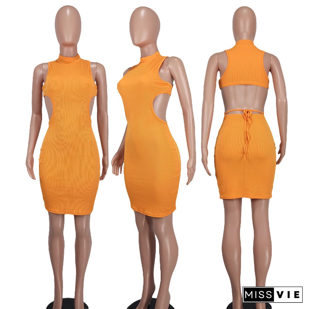 Solid Color Sleeveless Open Back Bodycon Dresses