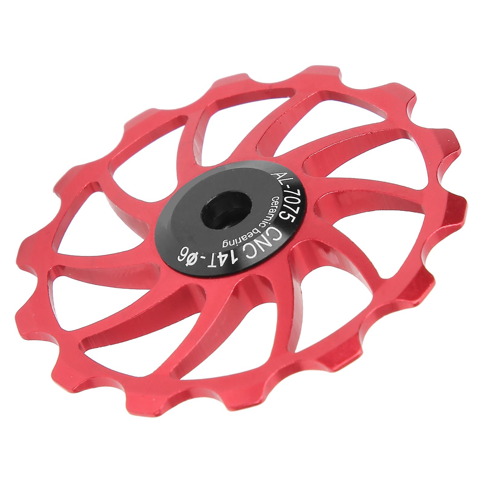 Cycling Bicycle Rear Pulley Bike Guide Roller Pulley Parts 14t Aluminum Alloy Guide Wheel Red