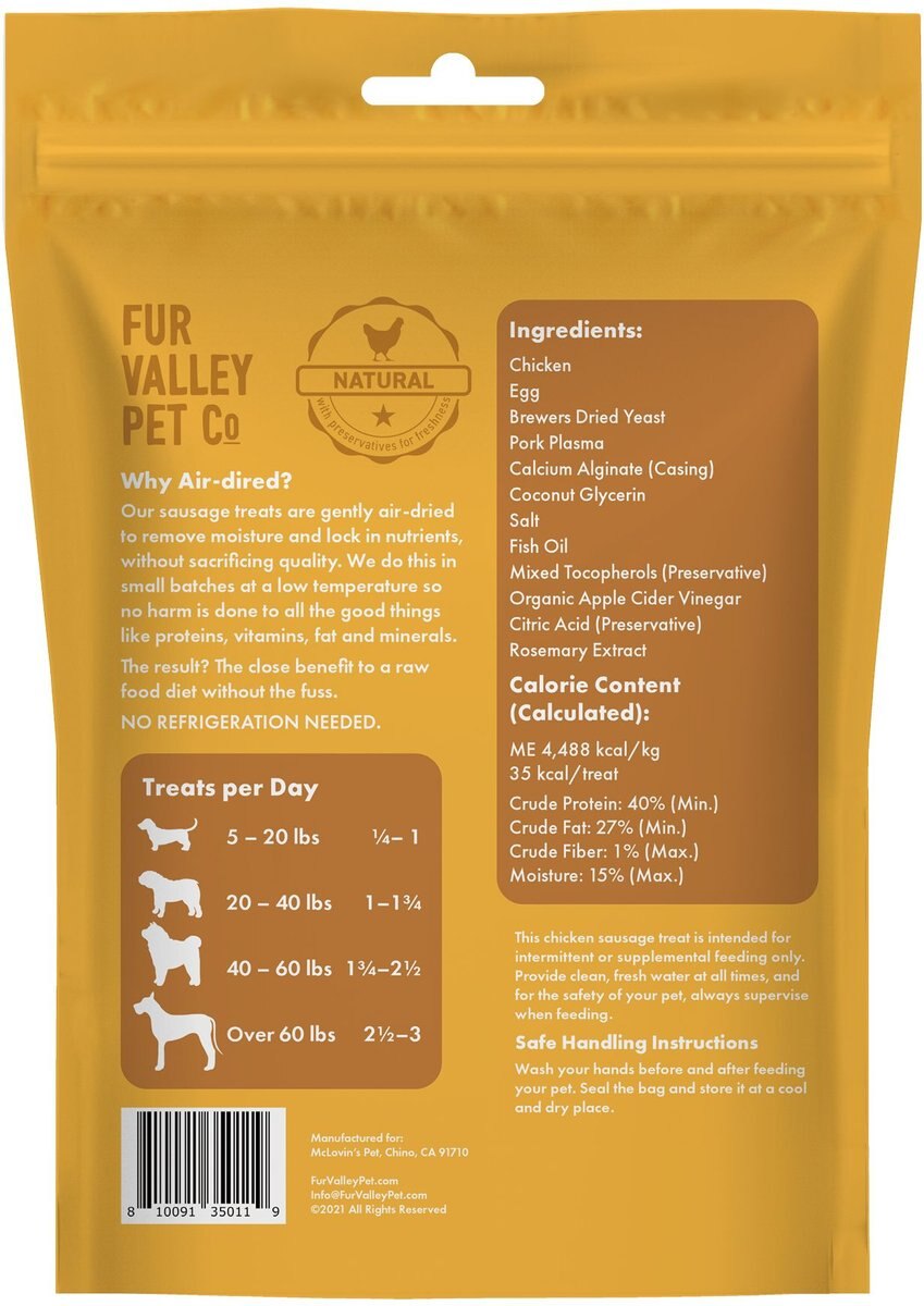 Fur Valley Chicken Sausage Jerky Dog Treats， 5-oz bag