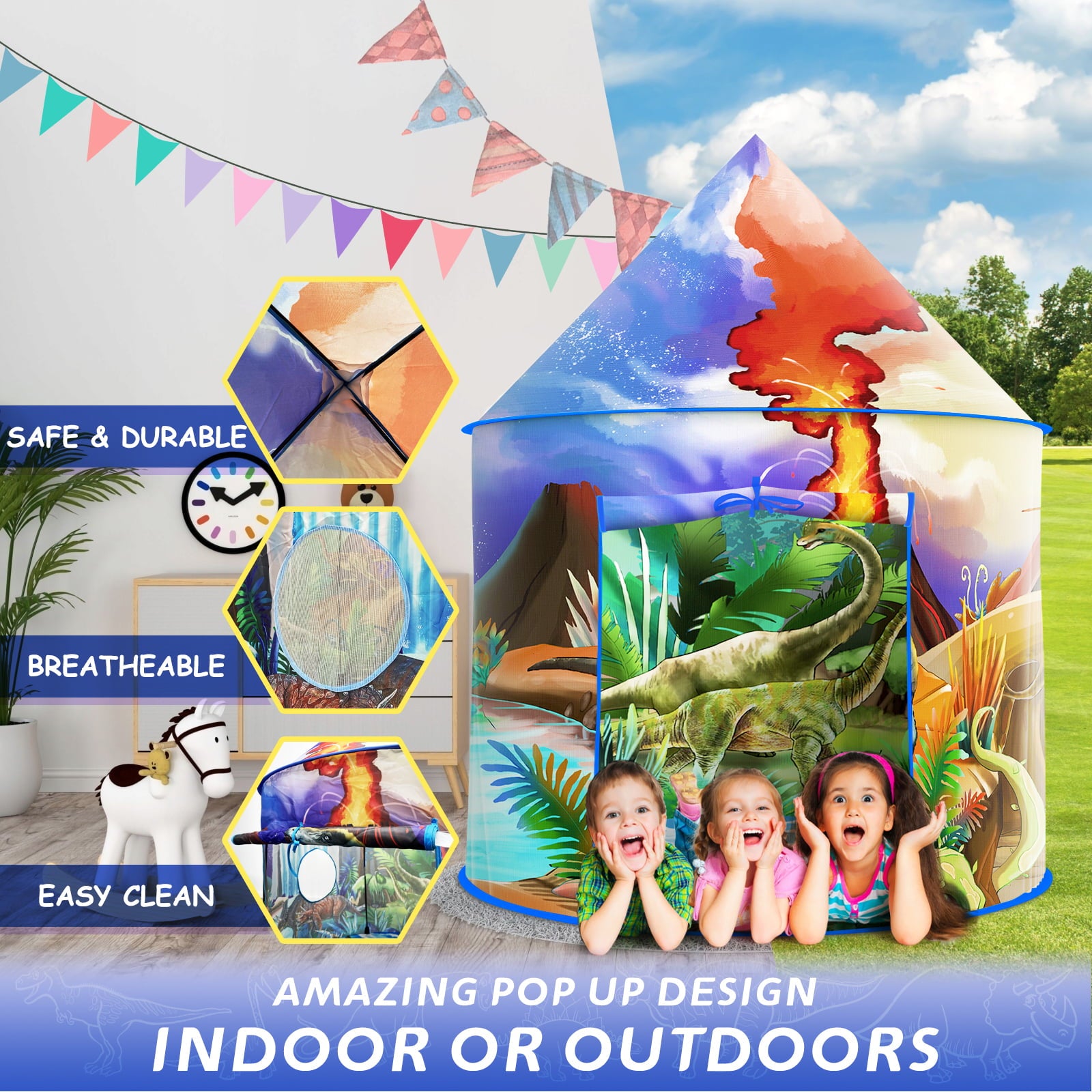 Dinosaur Discovery Kids Play Tent an Extraordinary Adventure Dinosaur Tent, Pop Up Tent for Kids, Dinosaur Toys for Kids Gift for Girls and Boys, Outdoor and Indoor Tents for Kids