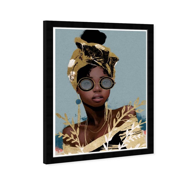 Black Fashion Portrait Wall Art Print Gold Framed Tropical Theme Museum Grade Canvas Wynwood Studio