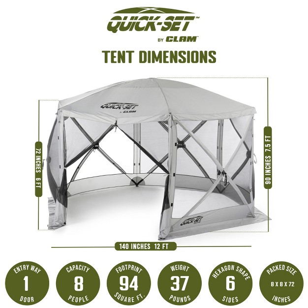 Clam Quick set Escape 11 5 x27 X 11 5 x27 Portable Pop up Outdoor Camping Gazebo Screen Tent 6 Sided Canopy Shelter And Carry Bag With 6 Wind And Sun Panels