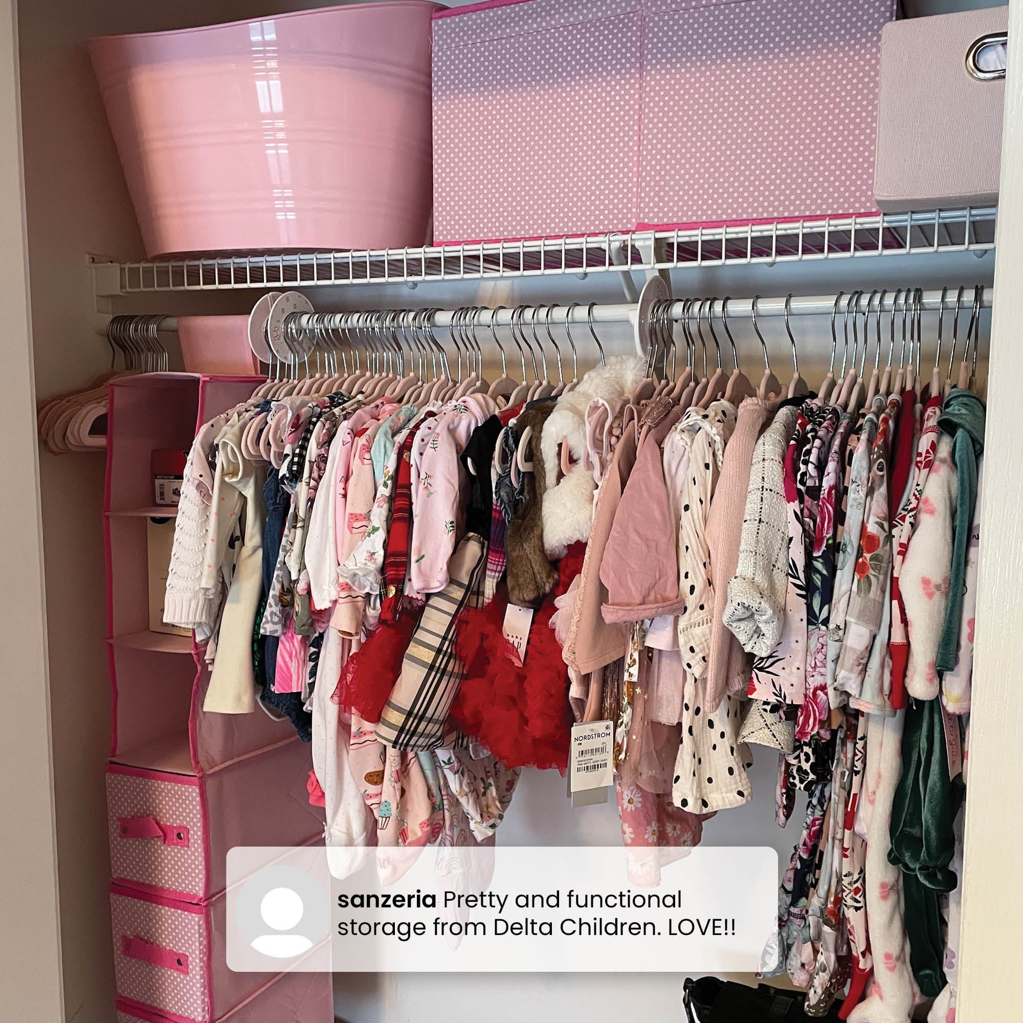 Delta Children Nursery Storage 48 Piece Set - Easy Storage/Organization Solution - Keeps Bedroom, Nursery & Closet Clean, Pink Polka Dots