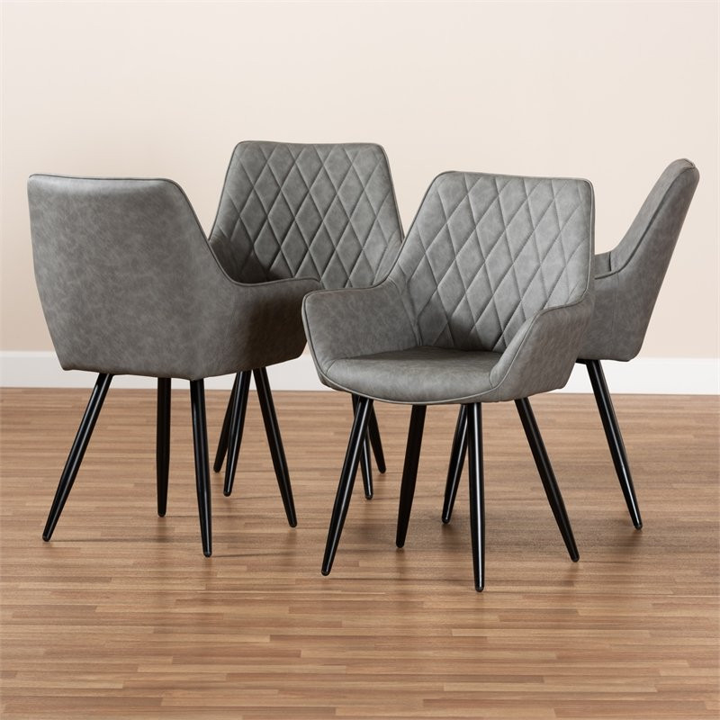 Baxton Studio Grey Leather Upholstered and Black Metal 4 Piece Dining Chair Set   Midcentury   Dining Chairs   by Fratantoni Lifestyles  Houzz