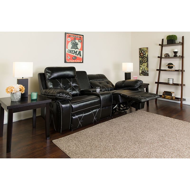 Emma and Oliver Black LeatherSoft 2-Seat Reclining Theater Unit-Straight Cup Holders