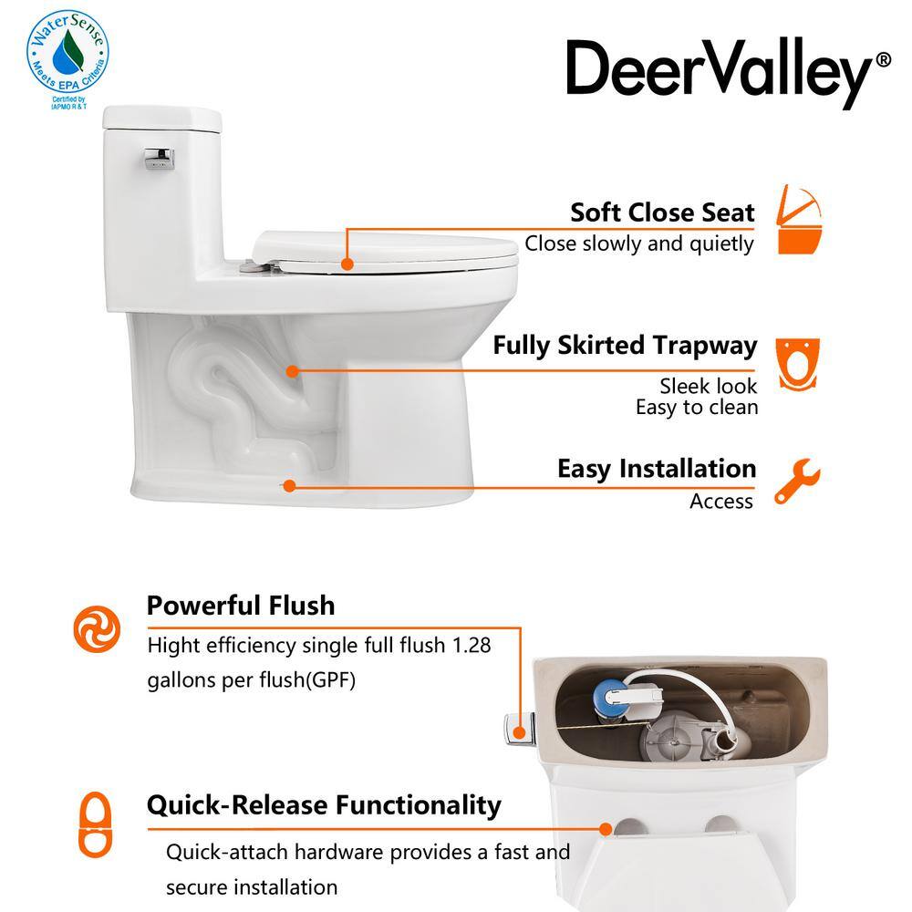 DEERVALLEY DeerValley 12 in. Rough in Size 1-Piece 1.28 GPF Single Flush Elongated Toilet in. White Seat Included DV-1F52627