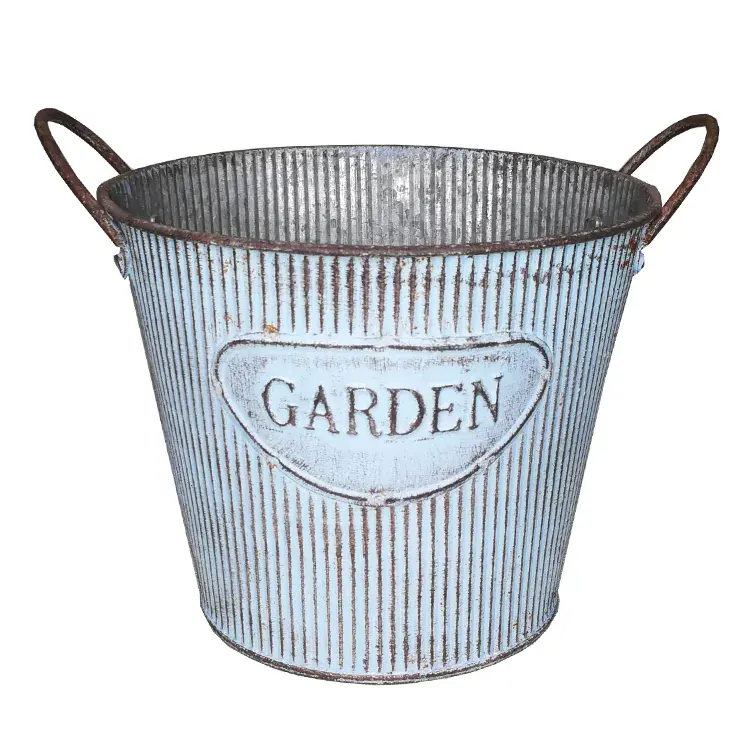 Galvanized Pink Planter Pot Metal Flower Bucket For Decorative Home Garden