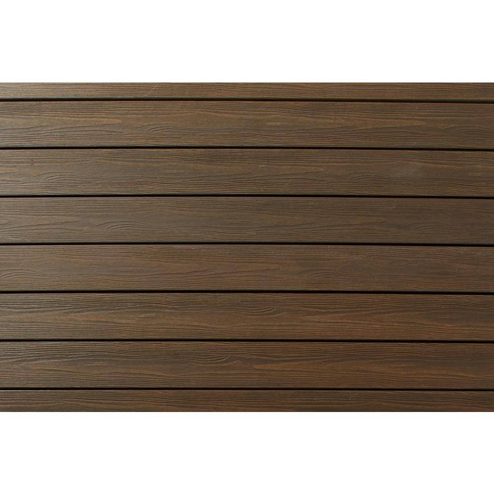 FORTRESS Apex 5.5 in. x 6 in. Grooved Brazilian Teak Brown PVC Deck Board Sample 195106122