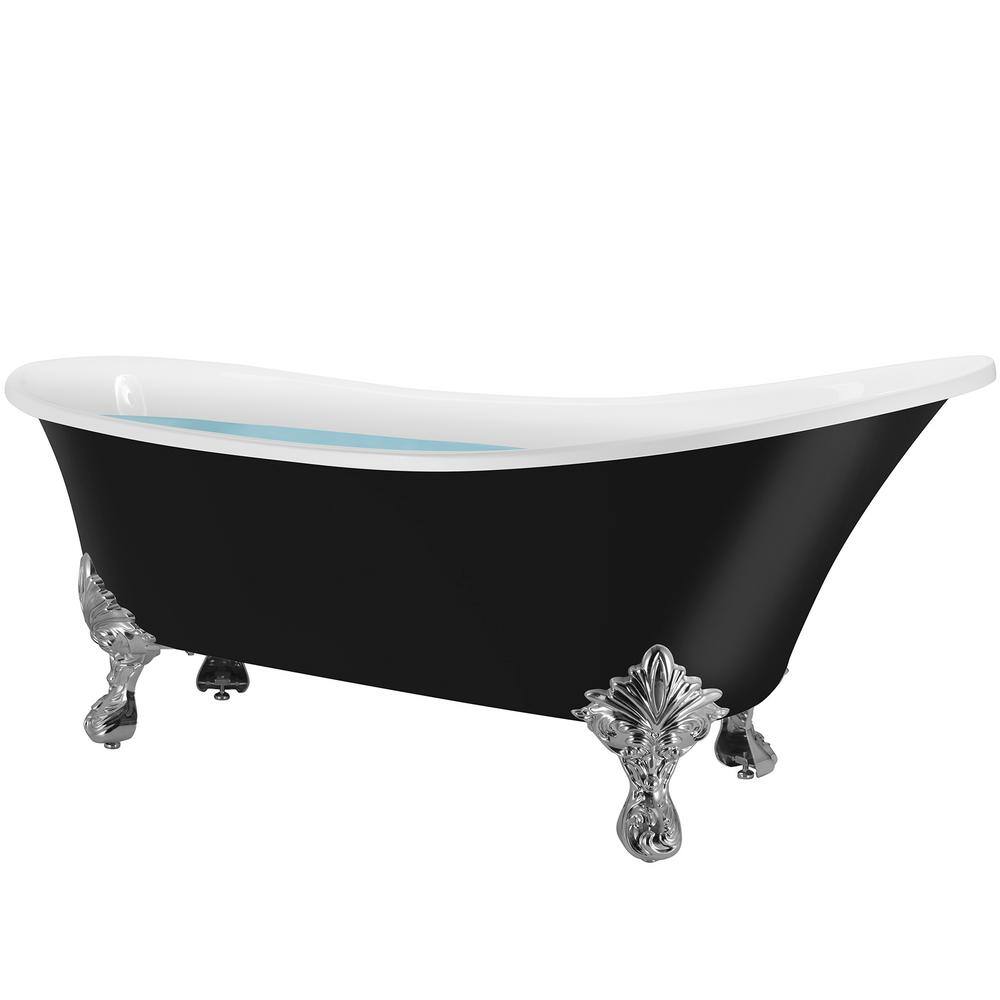 AKDY 69 in. Acrylic Double Slipper Clawfoot Non-Whirlpool Bathtub in Glossy Black BT0221