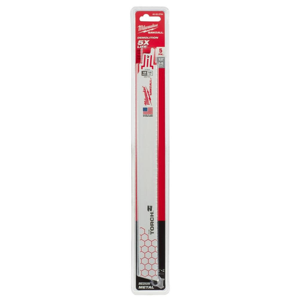 Milwaukee 12 in. 14 TPI THE TORCH SAWZALL Blades 5PK 48-00-5794 from Milwaukee